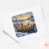 Poodle Christmas Boat Holiday Vierkante Sticker (Envelop)