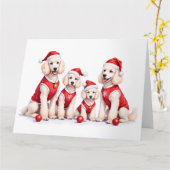 Poodle Christmas Dress Santa Hat Kaart (Gele Bloem)