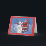 Poodle Christmas Kaart Santa en Snowman<br><div class="desc">Het onthouden van familie en vrienden tijdens de feestdagen is een geweldige manier om in contact te blijven met de mensen van wie je houdt en waar je om geeft. Ik heb deze hondenvakantiecaarten met liefde en zorg gemaakt en ik weet zeker dat iedereen die van honden houdt, ze met...</div>