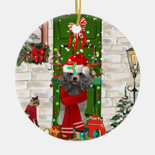 Poodle Christmas Keramisch Ornament (Voorkant)