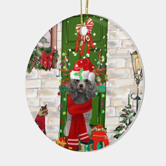 Poodle Christmas Keramisch Ornament (Links)