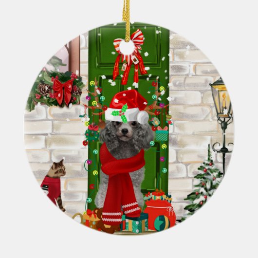 Poodle Christmas Keramisch Ornament (Achterkant)