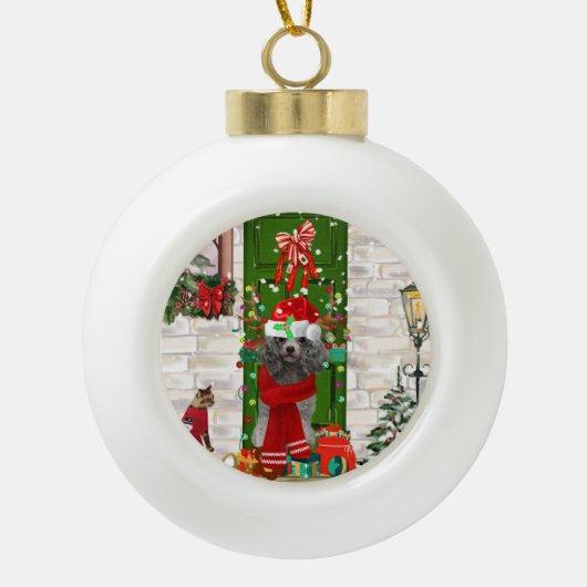 Poodle Christmas Keramische Bal Ornament (Voorkant)