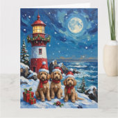 Poodle Christmas Lighthouse Holiday Kaart (Voorkant)