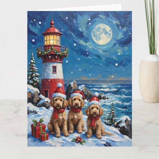 Poodle Christmas Lighthouse Holiday Kaart (Voorkant)