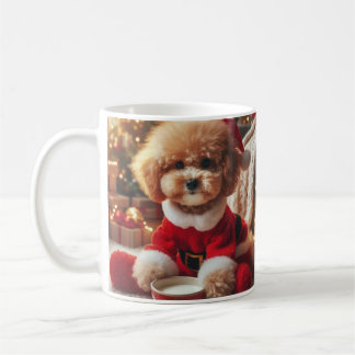 Poodle Christmas Mug – Cute Dog with Santa Hat  Koffiemok