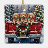 Poodle Christmas Red Truck Holiday Keramisch Ornament (Voorkant)