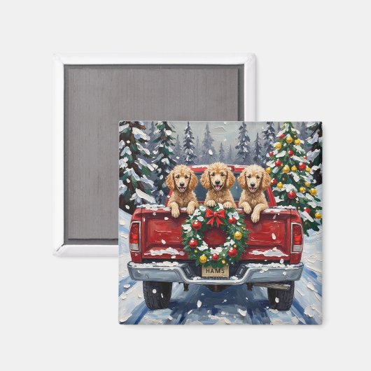 Poodle Christmas Red Truck Holiday Magneet (Voorkant / Achterkant)