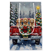Poodle Christmas Red Truck Holiday Medium Cadeauzakje (Achterkant)