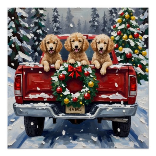 Poodle Christmas Red Truck Holiday Perfect Poster (Voorkant)