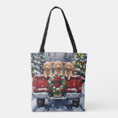 Poodle Christmas Red Truck Holiday Tote Bag (Achterkant)