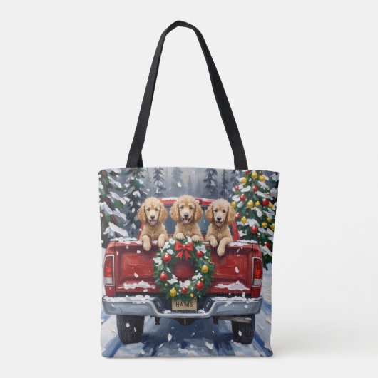 Poodle Christmas Red Truck Holiday Tote Bag (Achterkant)
