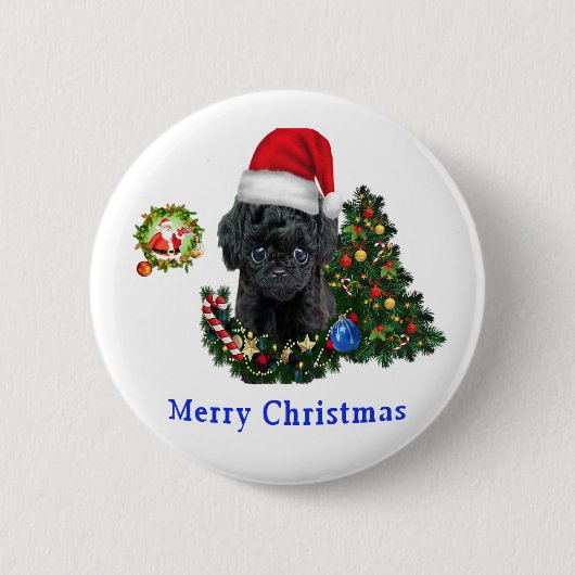 Poodle Christmas Ronde Button 5,7 Cm (Voorkant)