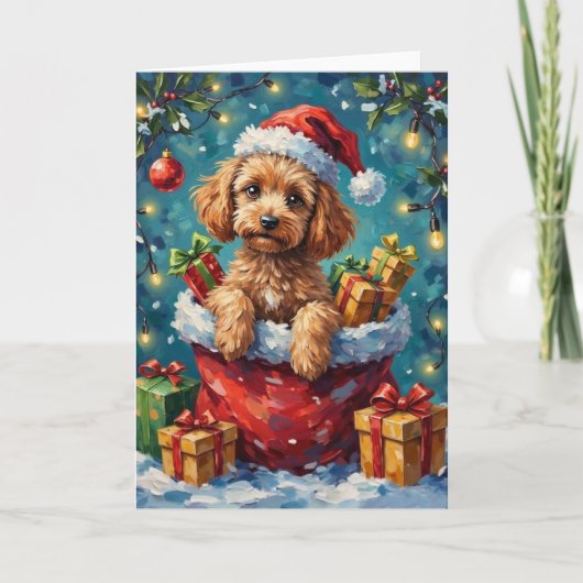 Poodle Christmas Santa Bag Adventure Kaart (Voorkant)