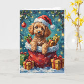 Poodle Christmas Santa Bag Adventure Kaart (Gele Bloem)