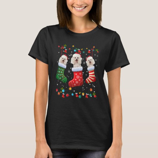 Poodle Christmas Socks Xmas Pajama Dog T-shirt (Voorkant)