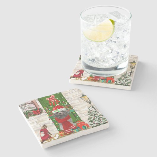 Poodle Christmas Stenen Onderzetter (Zijkant)