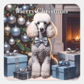 Poodle Christmas Vierkante Sticker (Voorkant)