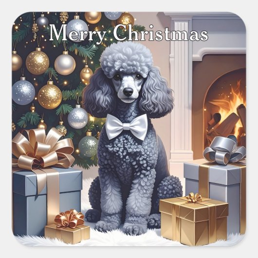Poodle Christmas Vierkante Sticker (Voorkant)