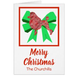 Poodle Cute Kerstmis Dog & Green Bow Card