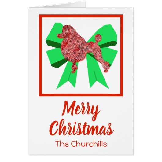 Poodle Cute Kerstmis Dog & Green Bow Card (Voorkant)