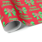 Poodle Cute Kerstmis Dog & Green Bow Red Cadeaupapier (Rol Hoek)