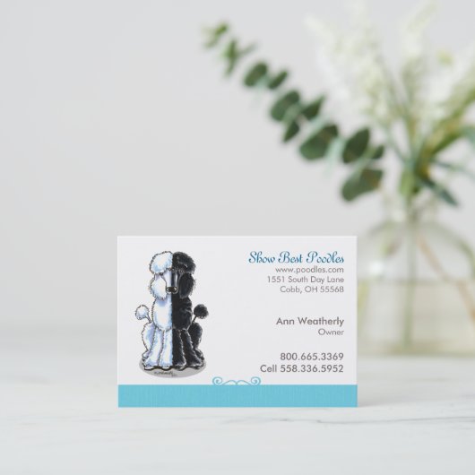 Poodle Dog Art Pet Business Blue Visitekaartje (Staand voorkant)