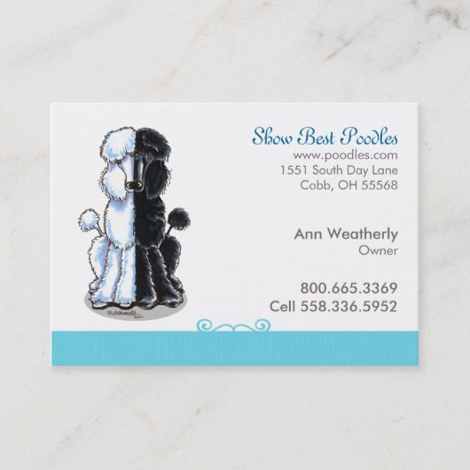Poodle Dog Art Pet Business Blue Visitekaartje (Voorkant)