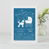 Poodle Dog Baby shower Frans Blauw voor Jongen Kaart (Staand voorkant)