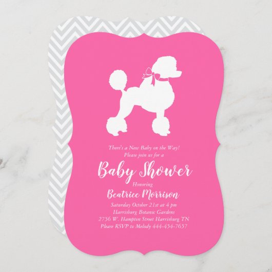 Poodle Dog Baby shower Frans Puppy Roze Meisje Kaart (Voorkant / Achterkant)