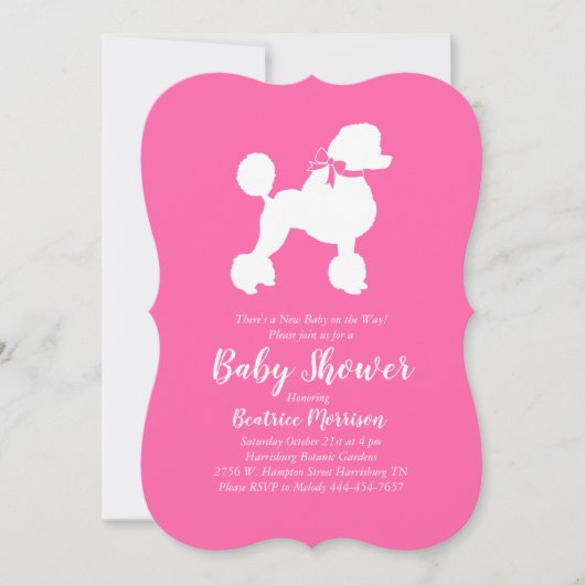 Poodle Dog Baby shower Frans Puppy Roze Meisje Kaart (Voorkant)