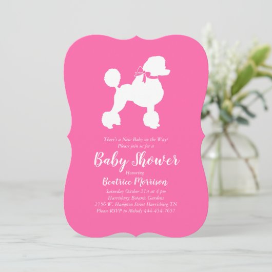 Poodle Dog Baby shower Frans Puppy Roze Meisje Kaart (Staand voorkant)