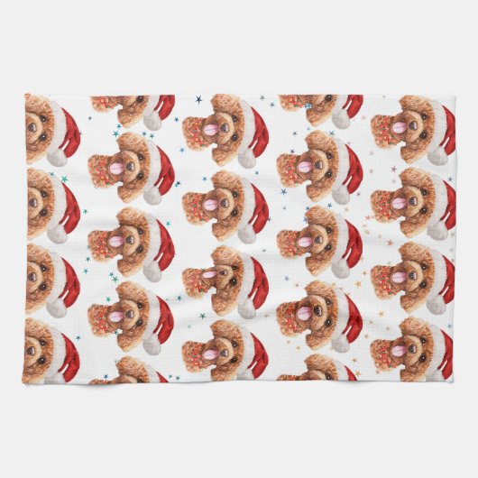Poodle Dog Breed Christmas Stars Theedoek (Horizontaal)