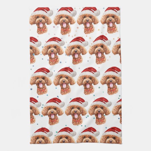 Poodle Dog Breed Christmas Stars Theedoek (Verticaal)