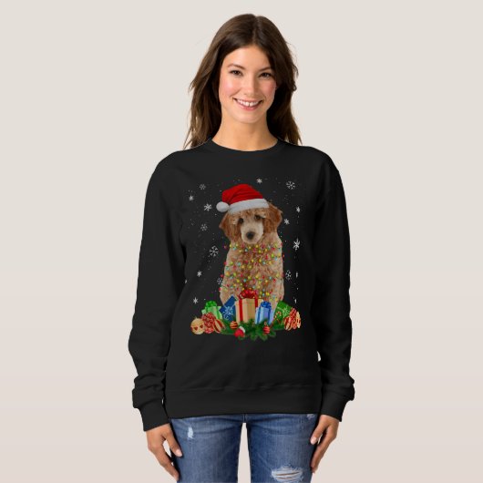 Poodle Dog Christmas Lights Grappig Pet Santa Xmas Trui (Voorkant volledig)