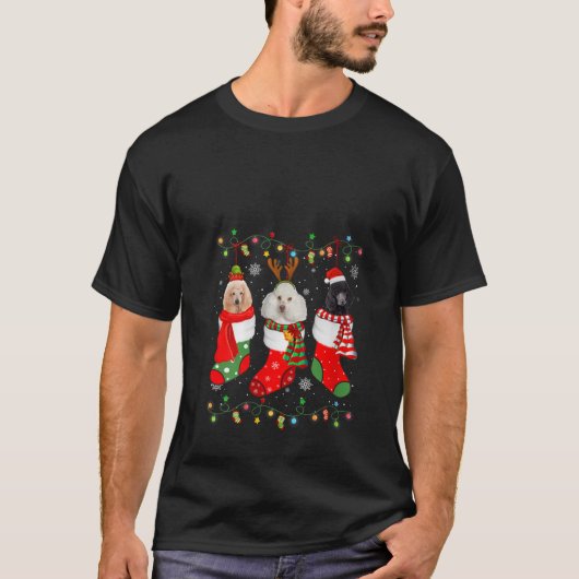 Poodle Dog Christmas Sokken Santa Hat Xmas Lights  T-shirt (Voorkant)