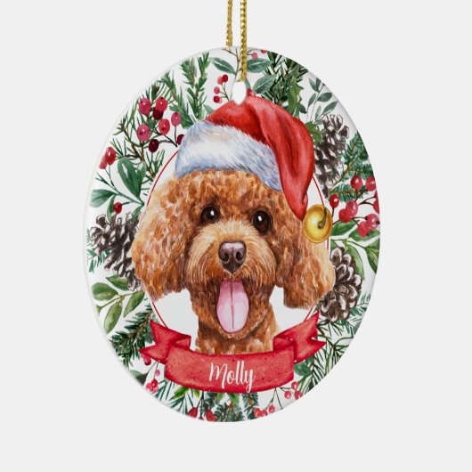 Poodle Dog Custom Santa Hat Kerstversiering Keramisch Ornament (Rechts)