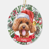 Poodle Dog Custom Santa Hat Kerstversiering Keramisch Ornament (Links)