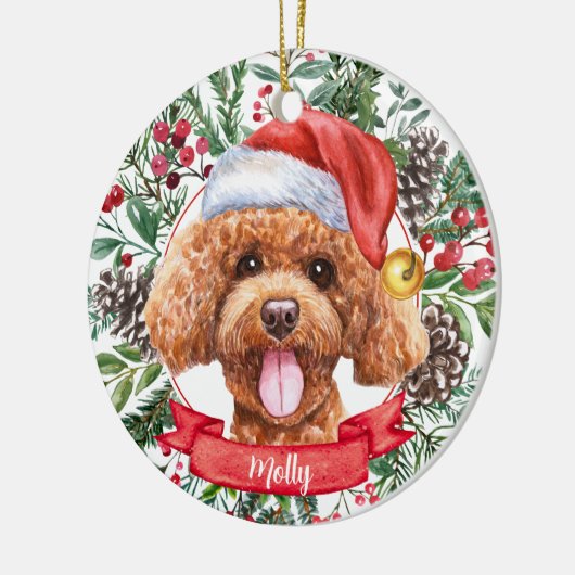 Poodle Dog Custom Santa Hat Kerstversiering Keramisch Ornament (Links)