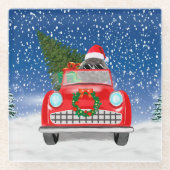 Poodle Dog Driving Car in Sneeuwkerst Glazen Onderzetter (Voorkant)
