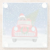 Poodle Dog Driving Car in Sneeuwkerst Glazen Onderzetter (Achterkant)