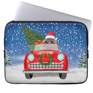 Poodle Dog Driving Car in Sneeuwkerst Laptop Sleeve