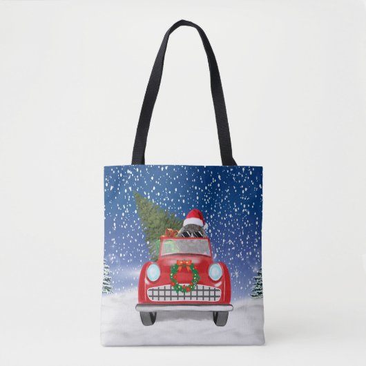 Poodle Dog Driving Car in Sneeuwkerst Tote Bag (Voorkant)