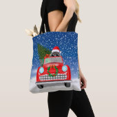 Poodle Dog Driving Car in Sneeuwkerst Tote Bag (Dichtbij)