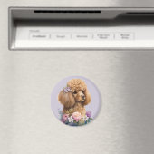 Poodle Dog Floral Paars Girly Cute Waterverf Magneet (Insitu (Vaatwasser))