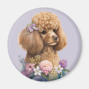 Poodle Dog Floral Paars Girly Cute Waterverf Magneet