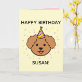 Poodle Dog | Gevouwen roze en gele verjaardag Kaart (Gele Bloem)