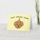 Poodle Dog | Gevouwen roze en gele verjaardag Kaart (Voorkant)