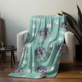 Poodle Dog, Groene aangepaste foto en naam, huisdi Fleece Deken
