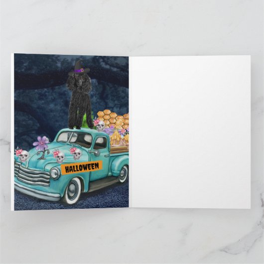 Poodle Dog Halloween Truck Scary Night Kaart (Binnen)